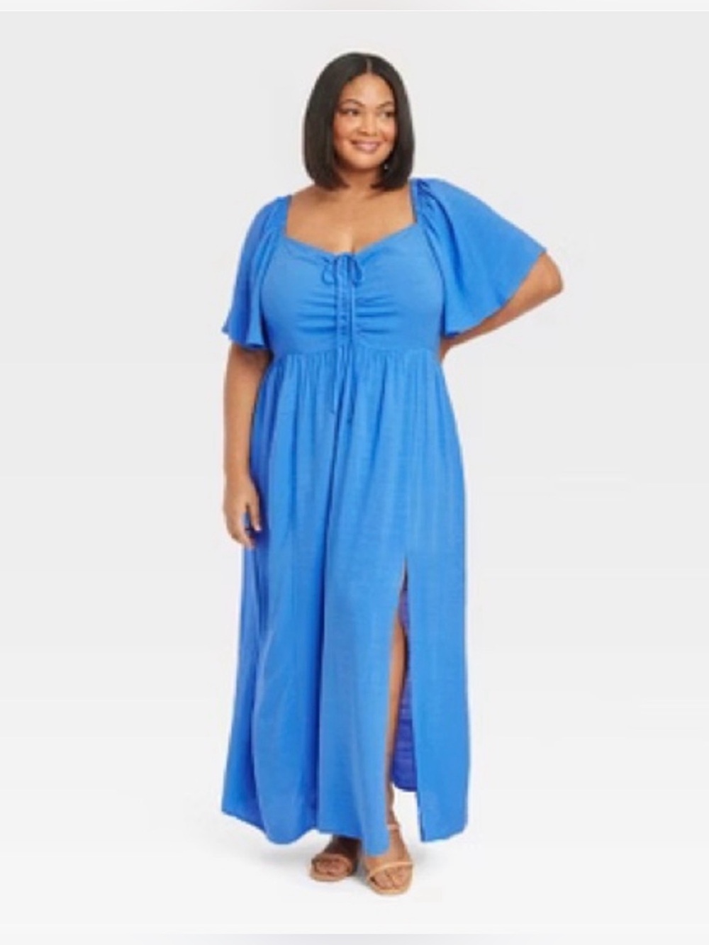 Plus Size Blue Maxi Dress with Flutter Sleeves Ava & Viv 3x